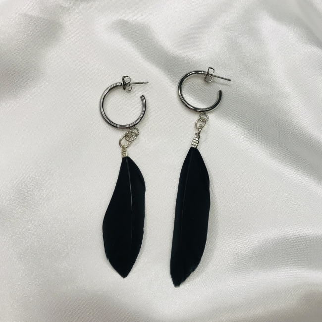 Boucles d'oreilles plumes noires